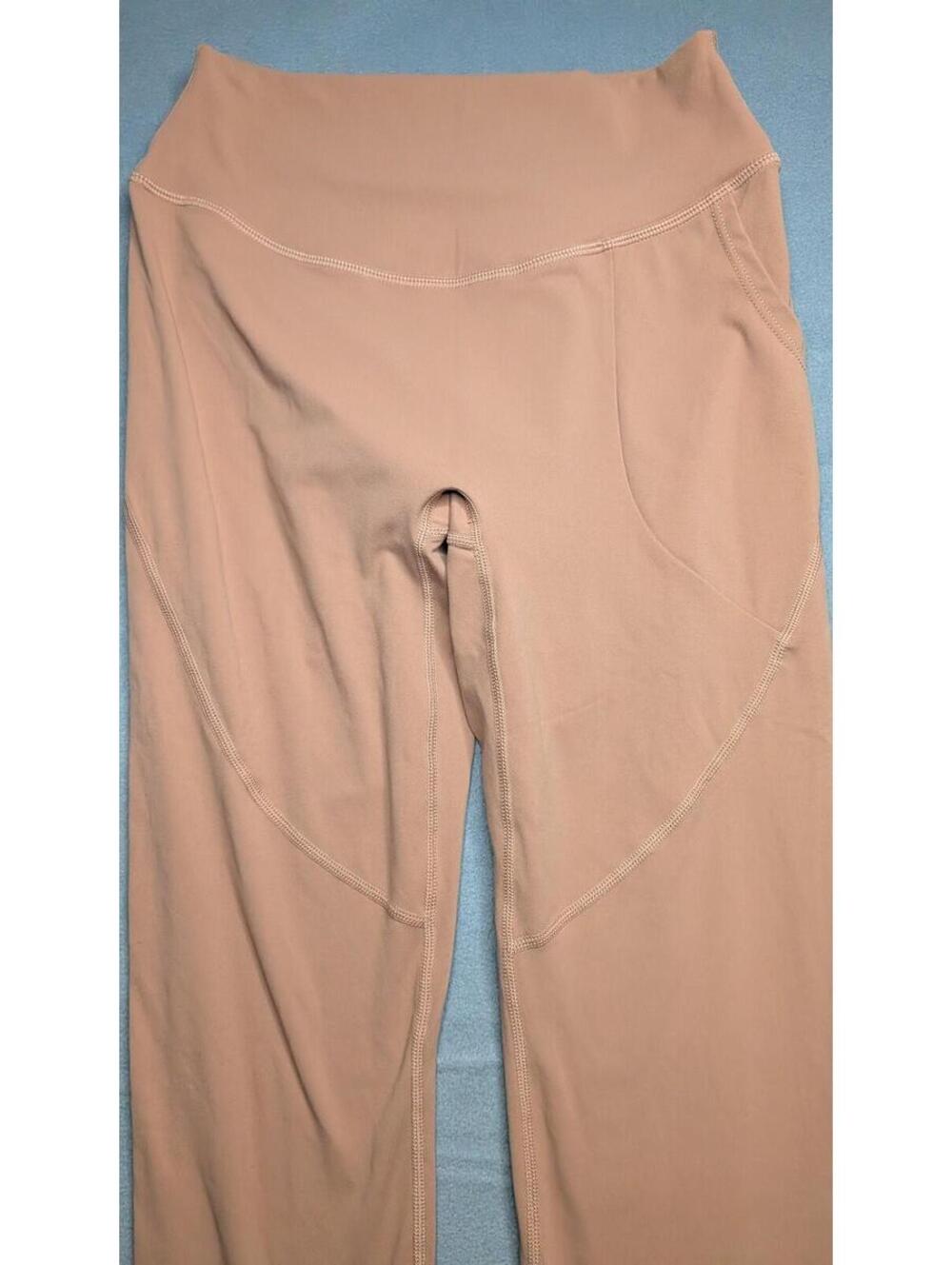 ILUS Leggings Womens L Beige High Waist Ankle Pockets Jersey Yoga Gym Stretch - Picture 3 of 9